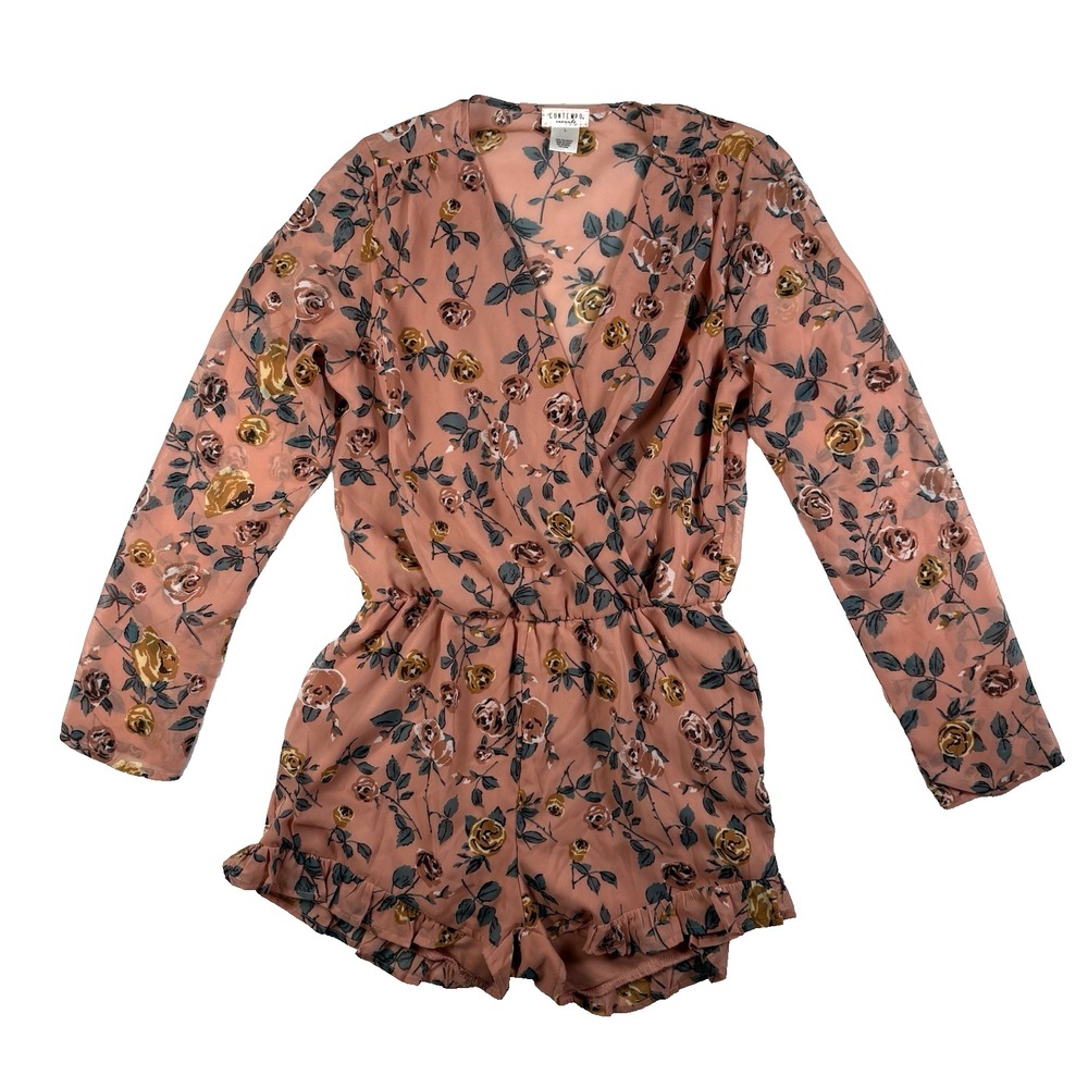 Vintage Contempo Casuals Floral Romper Size Large Y2K Shorts with Ruffle
